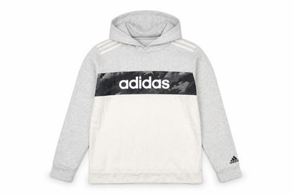 Front view of Adidas girls’ grey pullover hoodie 14 years logo sportswear sweatshirt