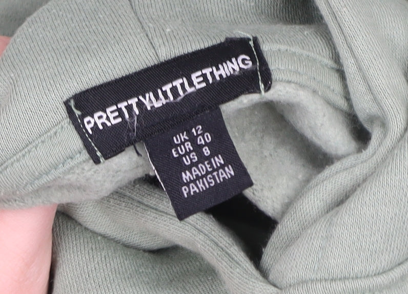 Womens UK Size 12 PRETTYLITTLETHING Green Pullover Hoodie