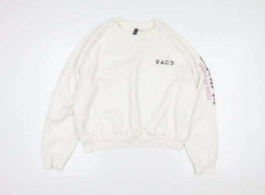 Womens UK Size 14 Bershka White Pullover Sweatshirt