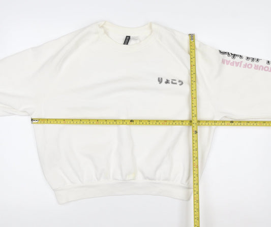 Womens UK Size 14 Bershka White Pullover Sweatshirt