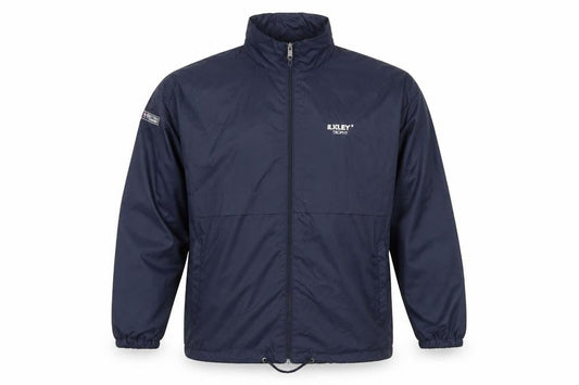 Front view of B&C Collection unisex blue l windbreaker jacket lightweight full zip
