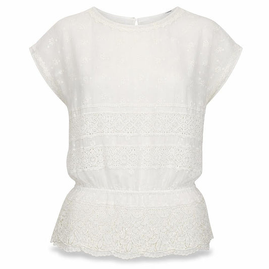 Front view of Massimo Dutti women’s ivory lace embroidered tunic blouse, size UK 10