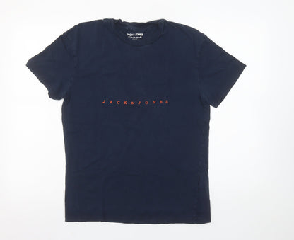 Jack & Jones Men's Blue Cotton Crew Neck Short Sleeve T-Shirt Size S