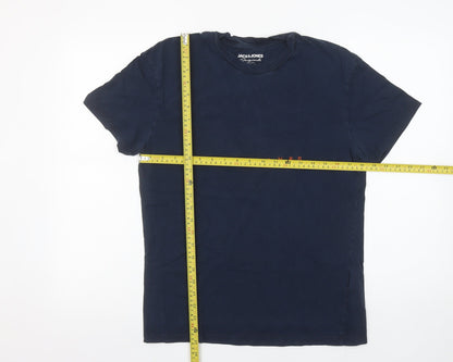 Jack & Jones Men's Blue Cotton Crew Neck Short Sleeve T-Shirt Size S