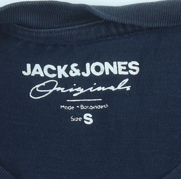 Jack & Jones Men's Blue Cotton Crew Neck Short Sleeve T-Shirt Size S