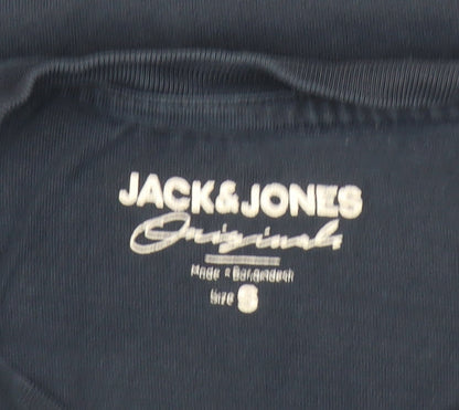 Jack & Jones Men's Blue Cotton Crew Neck Short Sleeve T-Shirt Size S