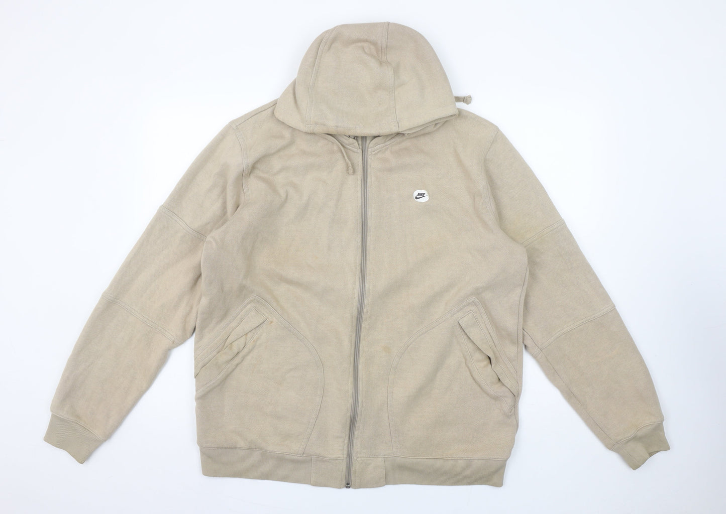 Mens UK Size L Nike Beige Full Zip Hoodie