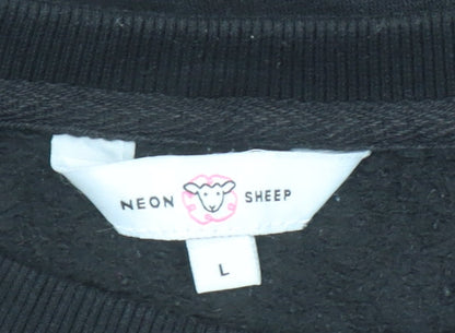 Womens UK Size L Neon Sheep Black Pullover Sweatshirt