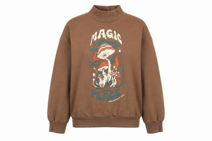 Destination Girls Brown Graphic High Neck Pullover Sweatshirt 9-10 Years