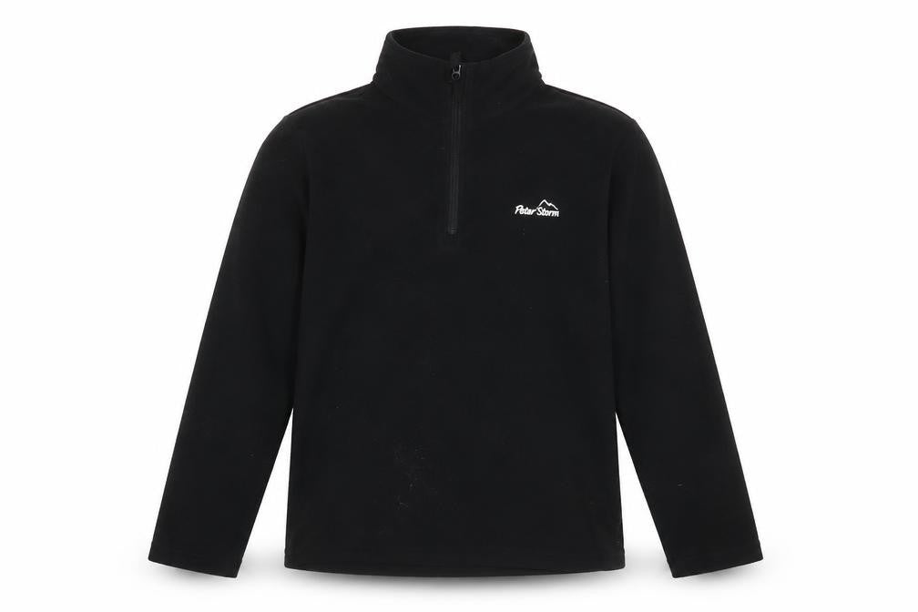 Front view of Peter Storm boys’ black fleece 1/4 zip sweatshirt 11-12 years outdoor wear