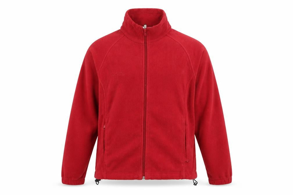 Front view of Columbia unisex red fleece zip jacket medium lightweight outdoor