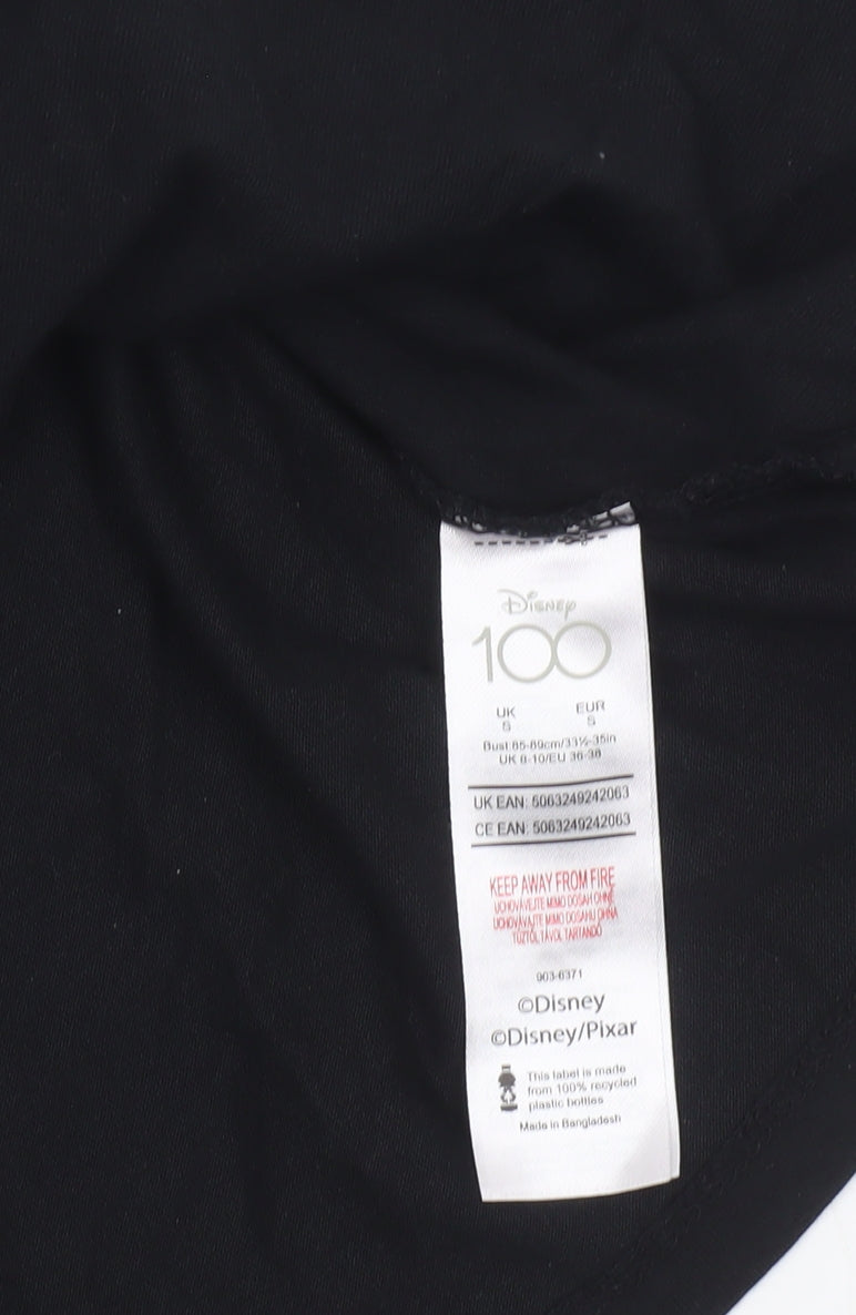 Womens UK Size S Disney Black Basic T-Shirt