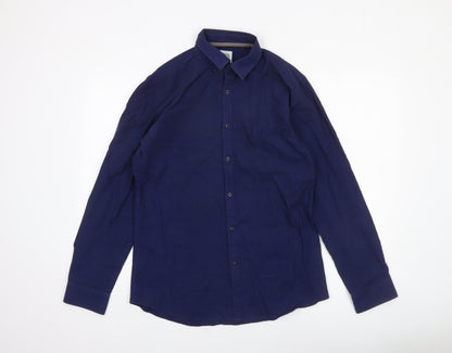 Zara Men Blue Slim Fit Long Sleeve Cotton Button-Up Shirt L