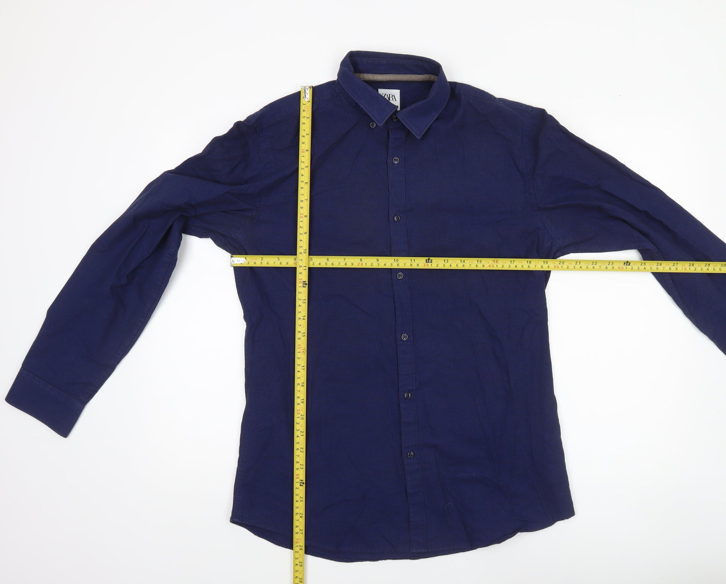 Zara Men Blue Slim Fit Long Sleeve Cotton Button-Up Shirt L