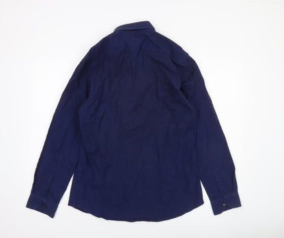 Zara Men Blue Slim Fit Long Sleeve Cotton Button-Up Shirt L