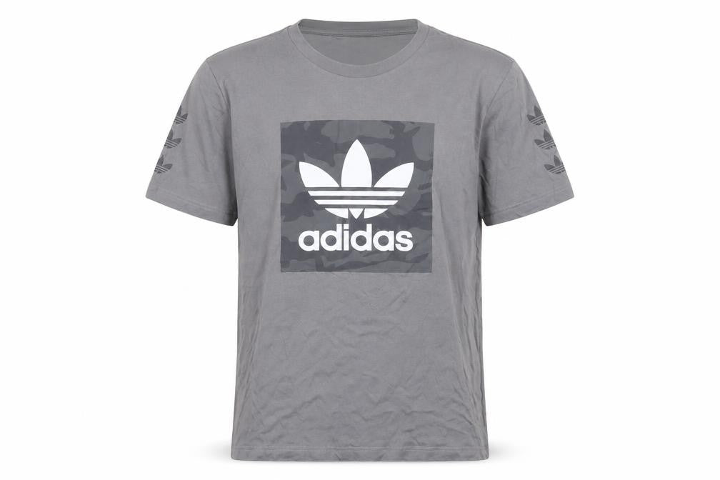 Front view of Adidas Men's Grey L Trefoil Logo Sports Graphic T-Shirt