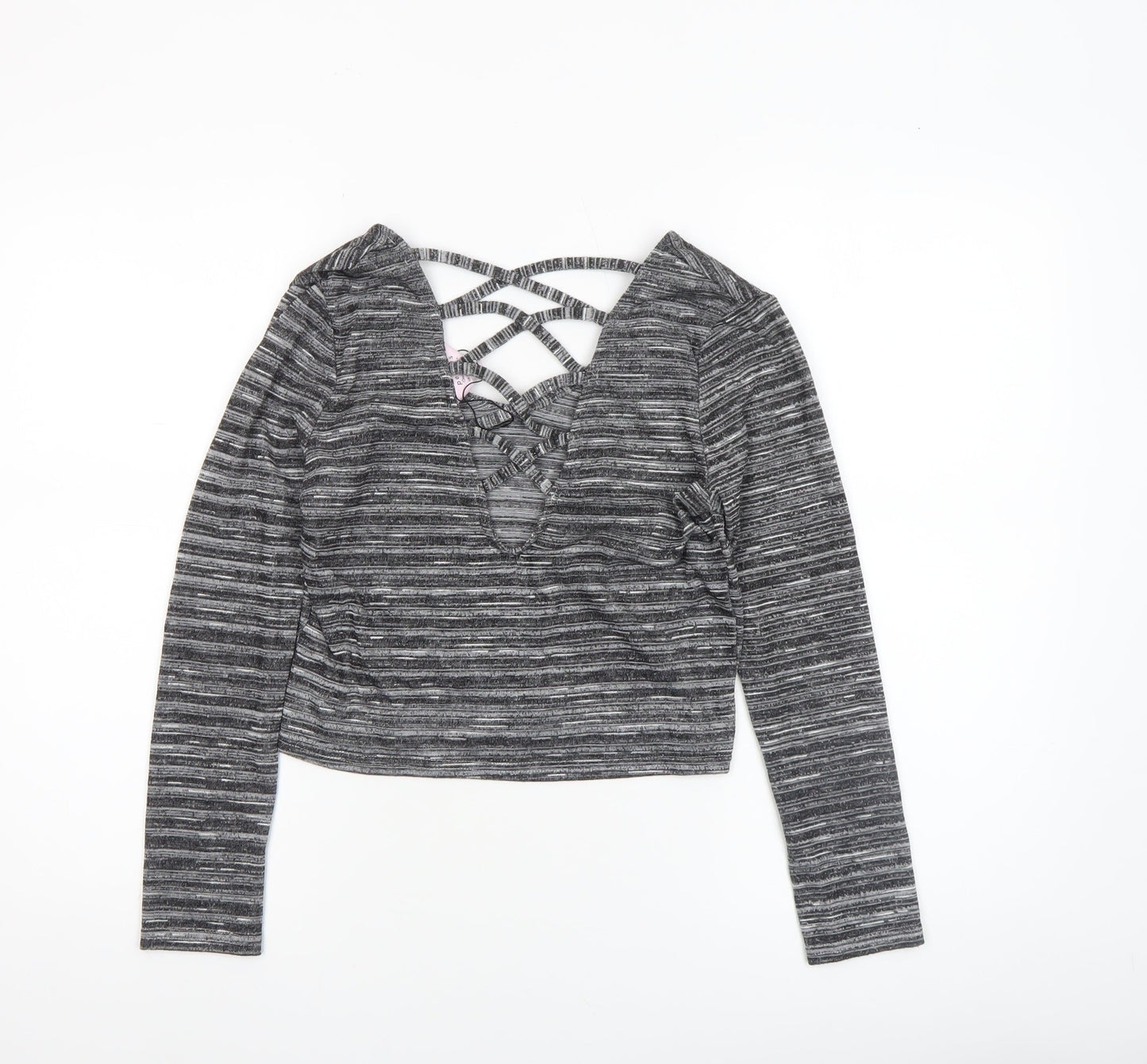 Womens UK Size 8 Miss Selfridge Grey Cropped T-Shirt