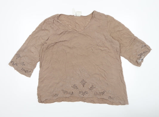 Womens UK Size 2XL Forgotten Grace Beige Tunic Blouse