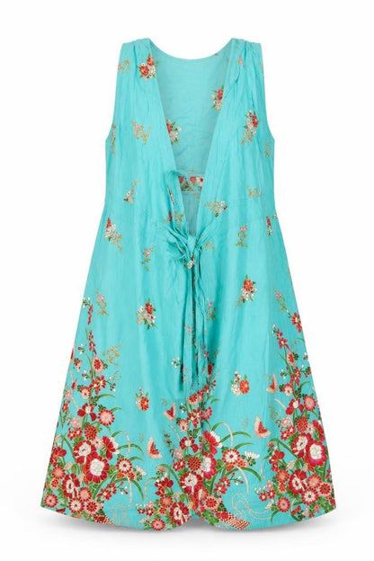 Uttam London Women's Blue Floral Cotton A-Line Dress M