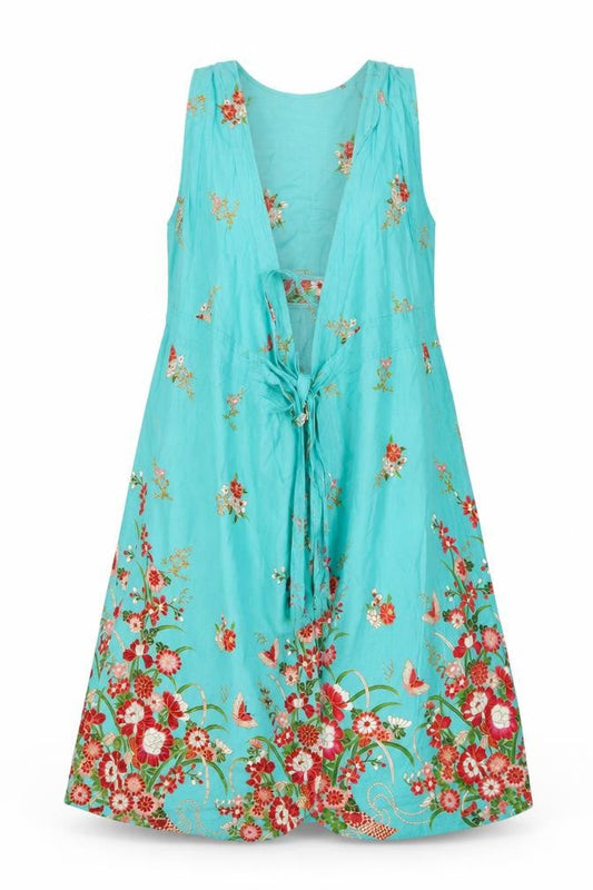 Uttam London Women's Blue Floral Cotton A-Line Dress M