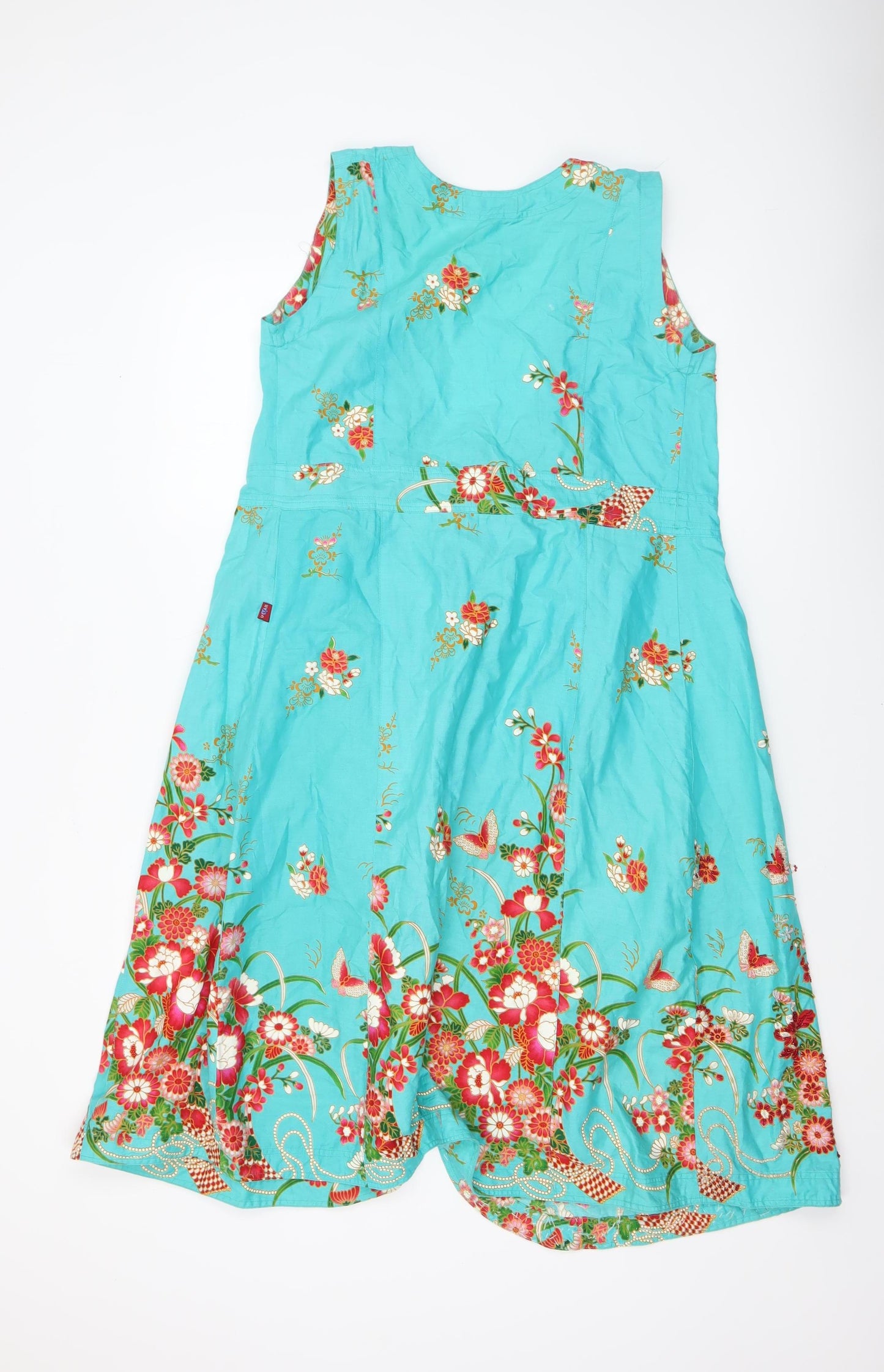 Uttam London Women's Blue Floral Cotton A-Line Dress M