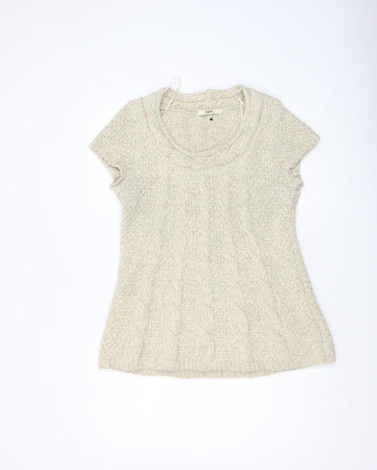 Oasis Women Beige Cable Knit Short Sleeve Pullover Jumper L
