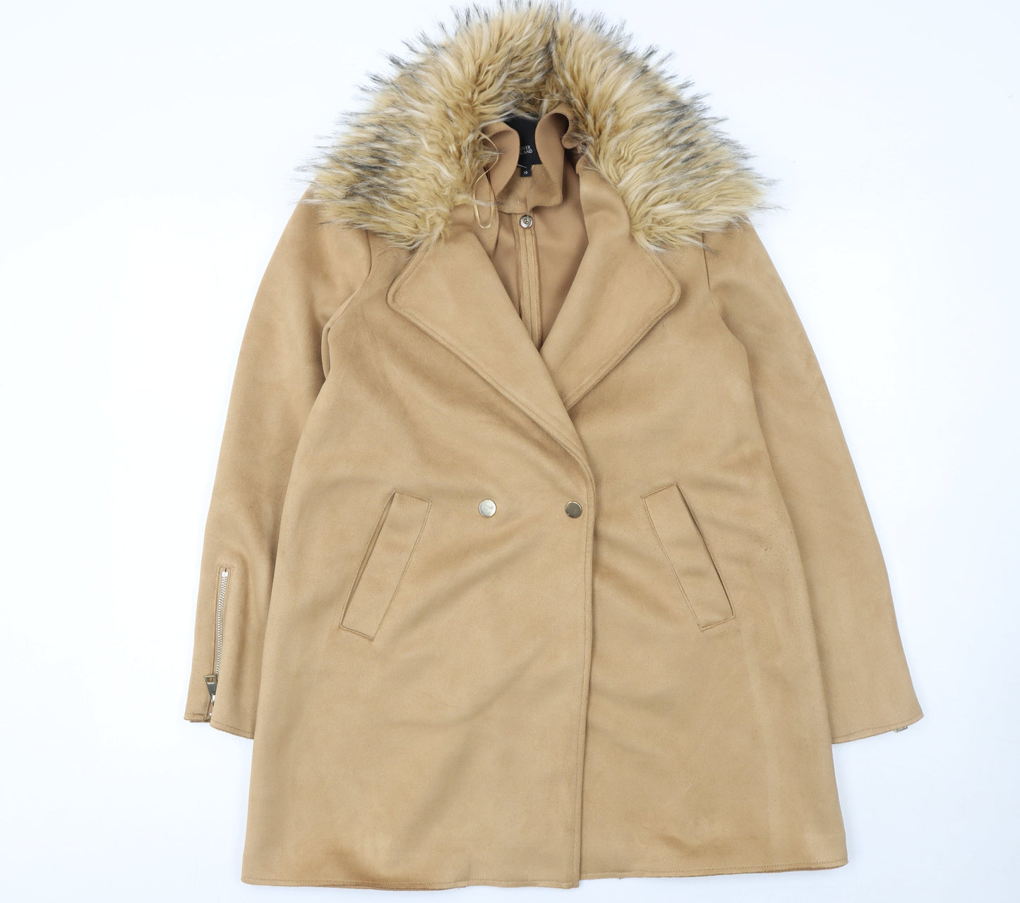 Womens UK Size 10 River Island Beige Overcoat