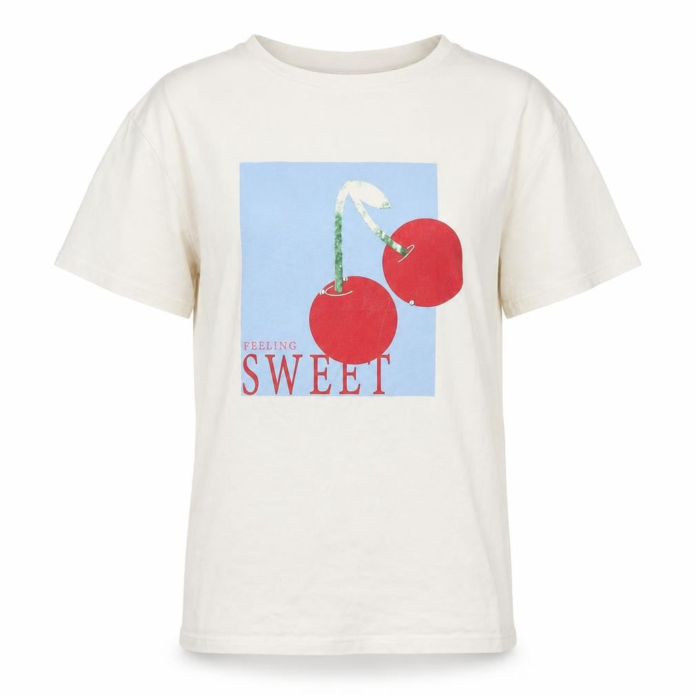 Front view of Very girls’ ivory feeling sweet cherry graphic cotton t-shirt 15 years