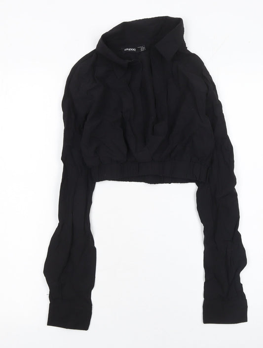 Womens UK Size 6 Boohoo Black Cropped Blouse