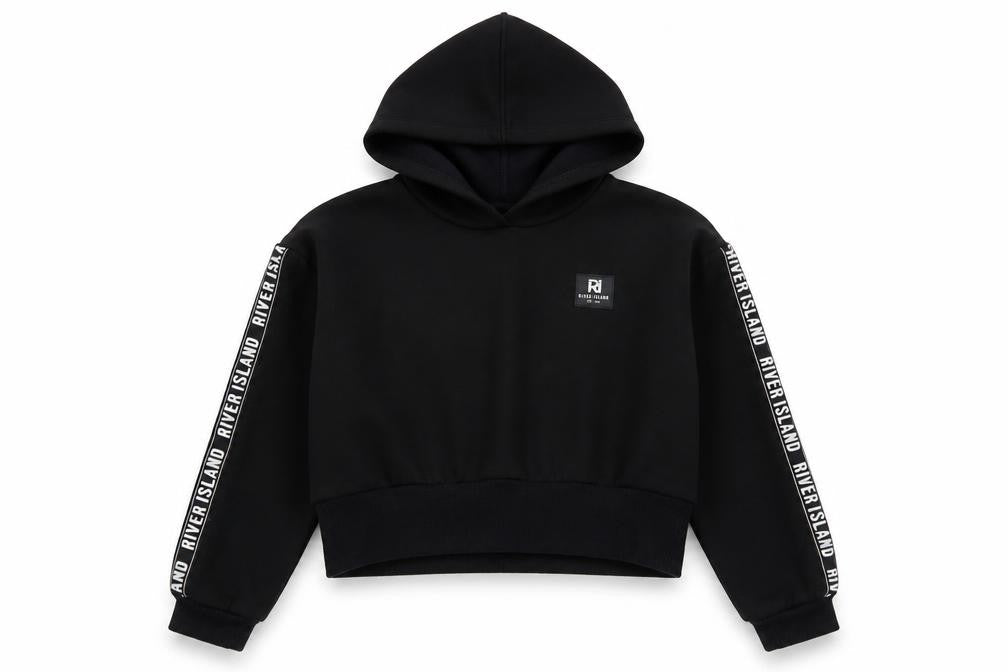 Front view of River Island girls’ black logo hoodie 11-12 years regular fit pullover