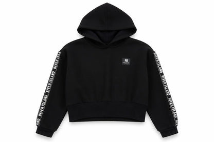 Front view of River Island girls’ black logo hoodie 11-12 years regular fit pullover