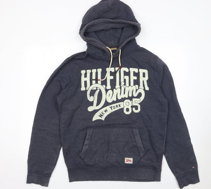 Mens UK Size L Hilfiger Denim Blue Pullover Hoodie