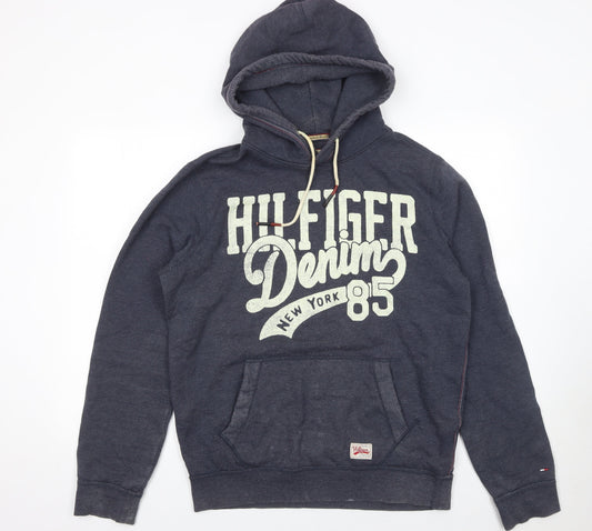 Mens UK Size L Hilfiger Denim Blue Pullover Hoodie