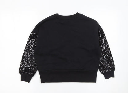 F&F Girls Black Sequin Sleeve Star Sweatshirt 7-8 Years Pullover Top