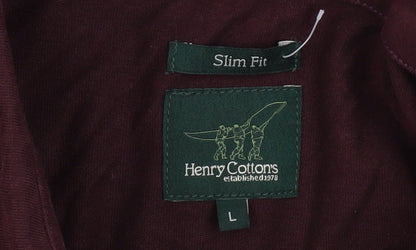 Henry Cottons Men Brown Slim Fit Long Sleeve Cotton Button-Up Shirt L