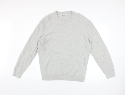 Zara Men’s Grey Cotton Crew Neck Pullover Jumper Size L