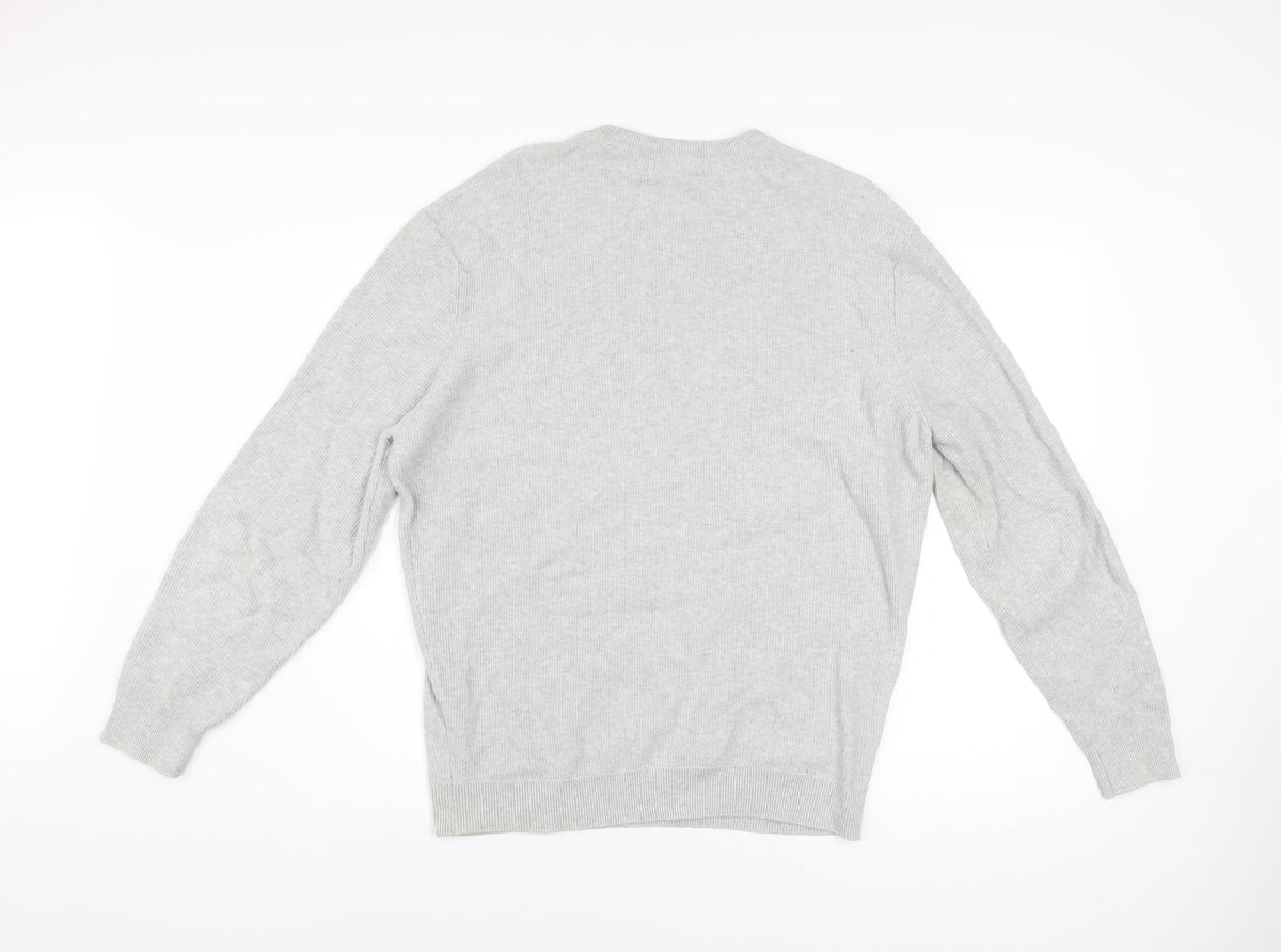 Zara Men’s Grey Cotton Crew Neck Pullover Jumper Size L