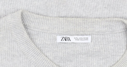 Zara Men’s Grey Cotton Crew Neck Pullover Jumper Size L