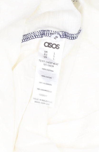 ASOS Men's White Blue 3/4 Sleeve Patriotic Graphic Cotton Top L