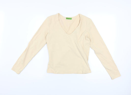 Womens UK Size M Velvet Beige Basic T-Shirt