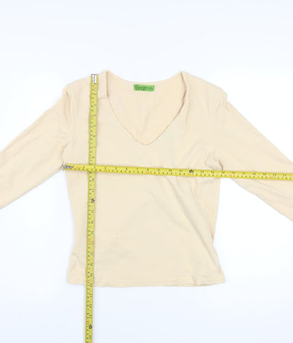 Womens UK Size M Velvet Beige Basic T-Shirt