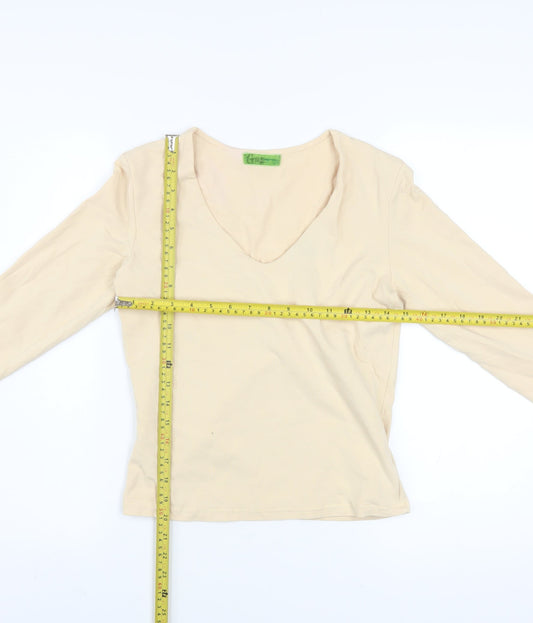 Womens UK Size M Velvet Beige Basic T-Shirt