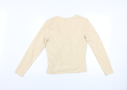 Womens UK Size M Velvet Beige Basic T-Shirt