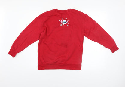 Primark Disney Stitch Girls Red Christmas Pullover Sweatshirt 11 Years
