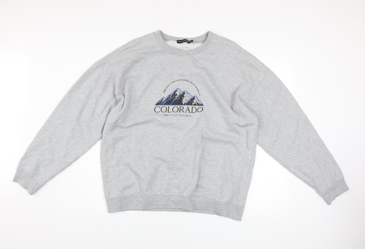 Unisex Adults UK Size M PRETTYLITTLETHING Grey Pullover Sweatshirt