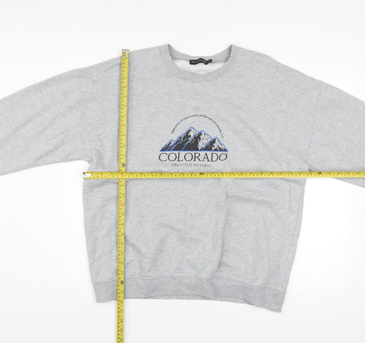 Unisex Adults UK Size M PRETTYLITTLETHING Grey Pullover Sweatshirt
