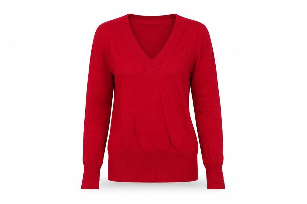 F&F Women's Red V-Neck Knit Pullover Jumper Size 14