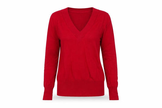 F&F Women's Red V-Neck Knit Pullover Jumper Size 14