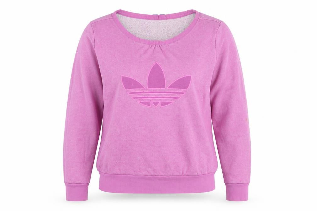 Front view of Adidas women’s pink logo crew neck long sleeve sweatshirt uk 12