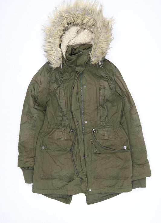 Tu Women’s Green Faux Fur Hooded Parka Coat Size 10